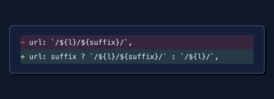 The code diff — one ternary line added to the URL-building logic