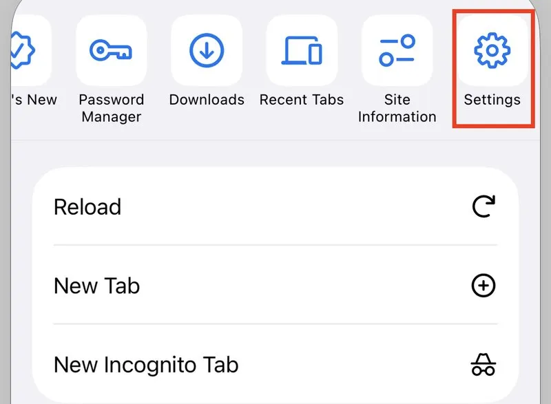 The Settings button in the Chrome menu