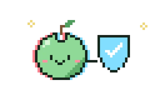 Green apple character holding a shield